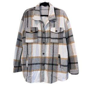 AMAZON Women’s Shacket Grey/Black/Mustard Plaid Oversized Coat Sz XXL